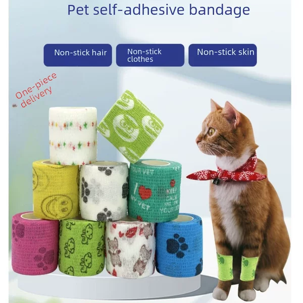 Dropshipping Self-Adhesive Bandages with Colorful Cartoon Designs for Dogs and Animals, Anti-Dirt Elastic Foot Wraps for Outdoor Use