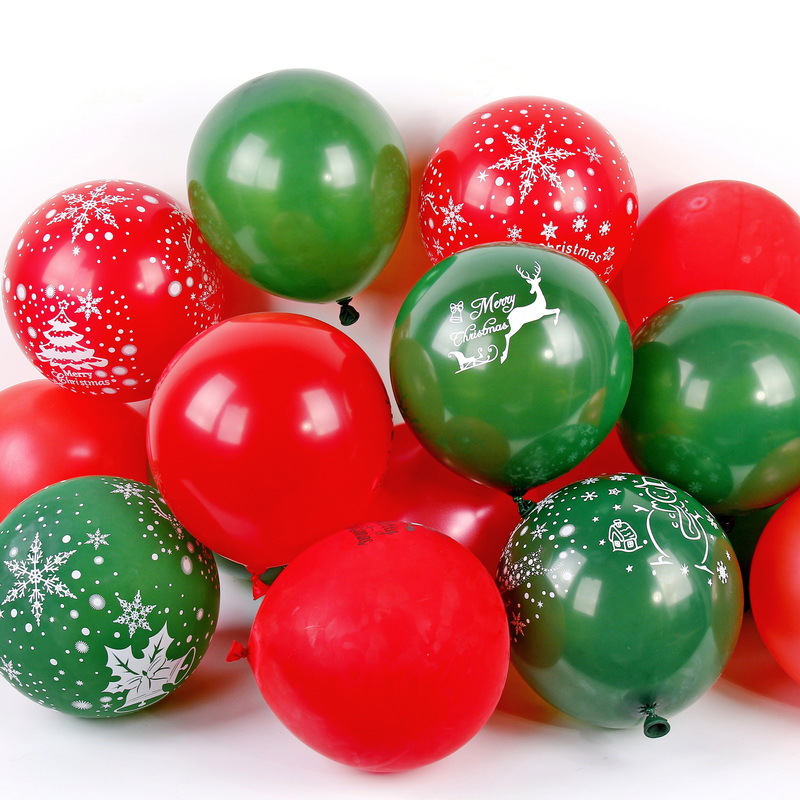 Decoración de Navidad suministros 12 pulgadas globo de látex Festival tema Fiesta rojo y verde impreso globo de látex al por mayor