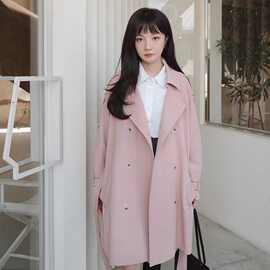 粉色chic风衣外套女中长款秋冬2025新款韩版宽松感小个子大衣潮