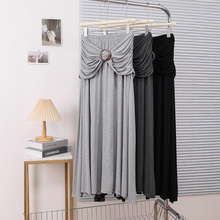 设计感法式小众长裙慵懒风松紧腰褶皱莫代尔棉半身裙一件代发9612