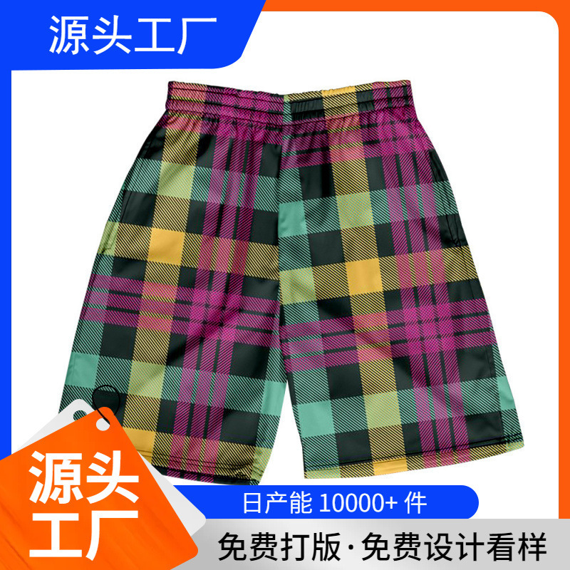 Foreign Trade 2025 Spring and Summer Men's Hawaiian Casual Plaid Shorts European and American Style Casual Beach Pants