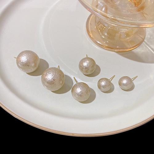 Kuangbiao sister-in-law Chen Shuting's same style S925 silver needle large pearl earrings for women retro French style marshmallow earrings