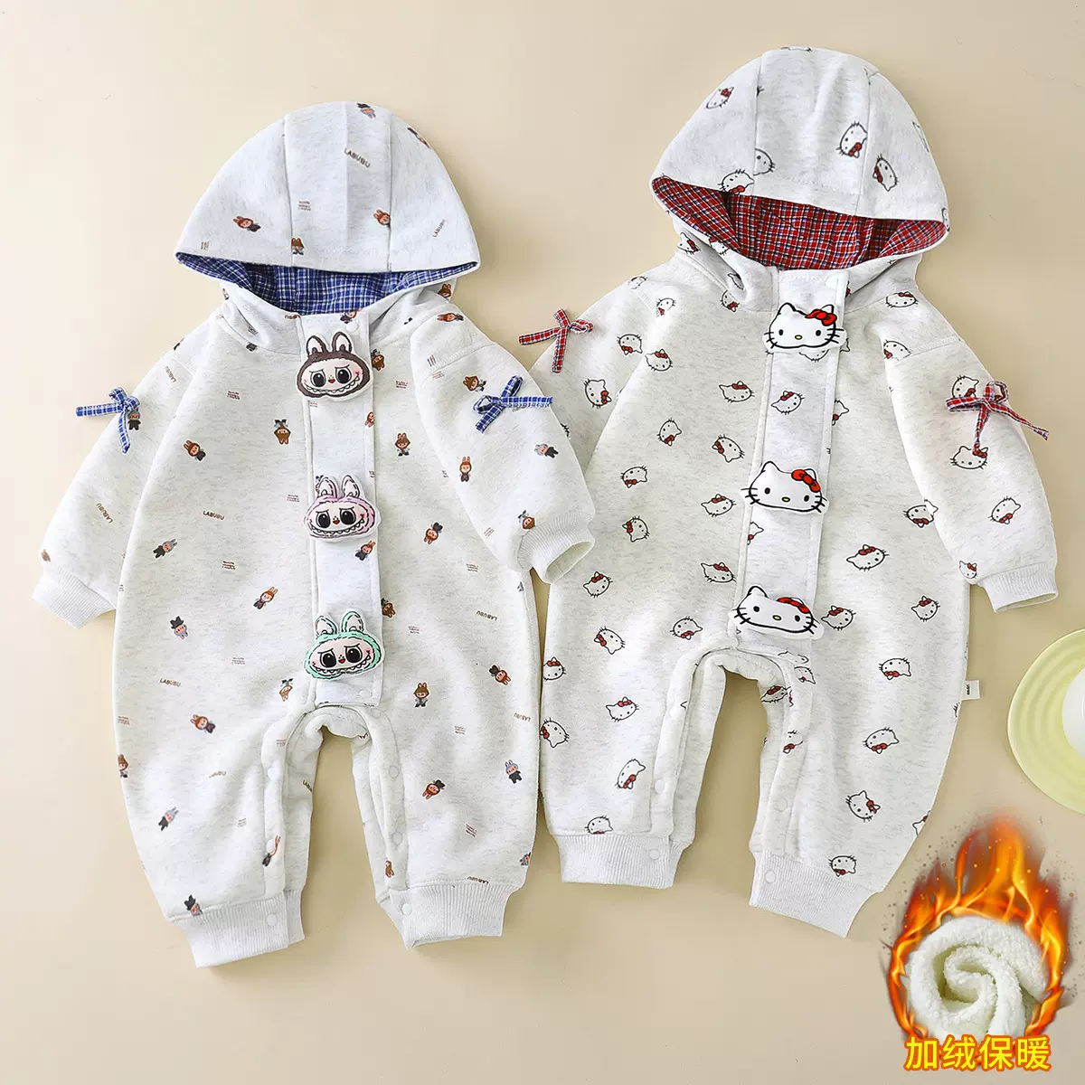 婴儿连体衣长爬卡通风A类拉链哈衣婴儿男女宝连体衣外套外穿