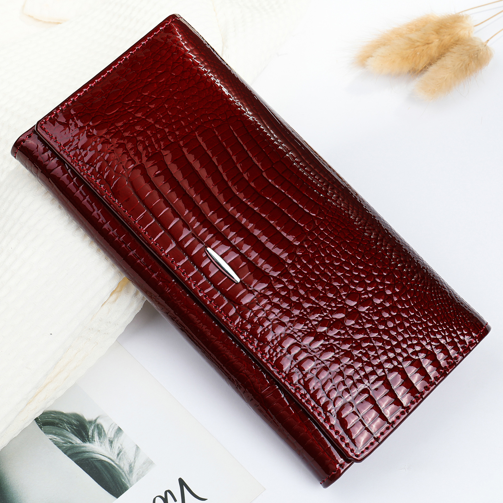 Cross-Border Genuine Leather Evening Clutch Bag Fashion Wristlet Large Capacity Envelope Purse Women's Coin Purse Top Grain Cowhide Handbag - Thumbnail 8