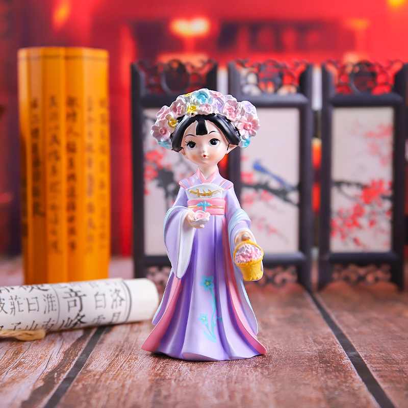 新作の中国風唐時代の女性の首振り置物、樹脂工芸品、古代風少女のデスクトップや車載装飾品|undefined
