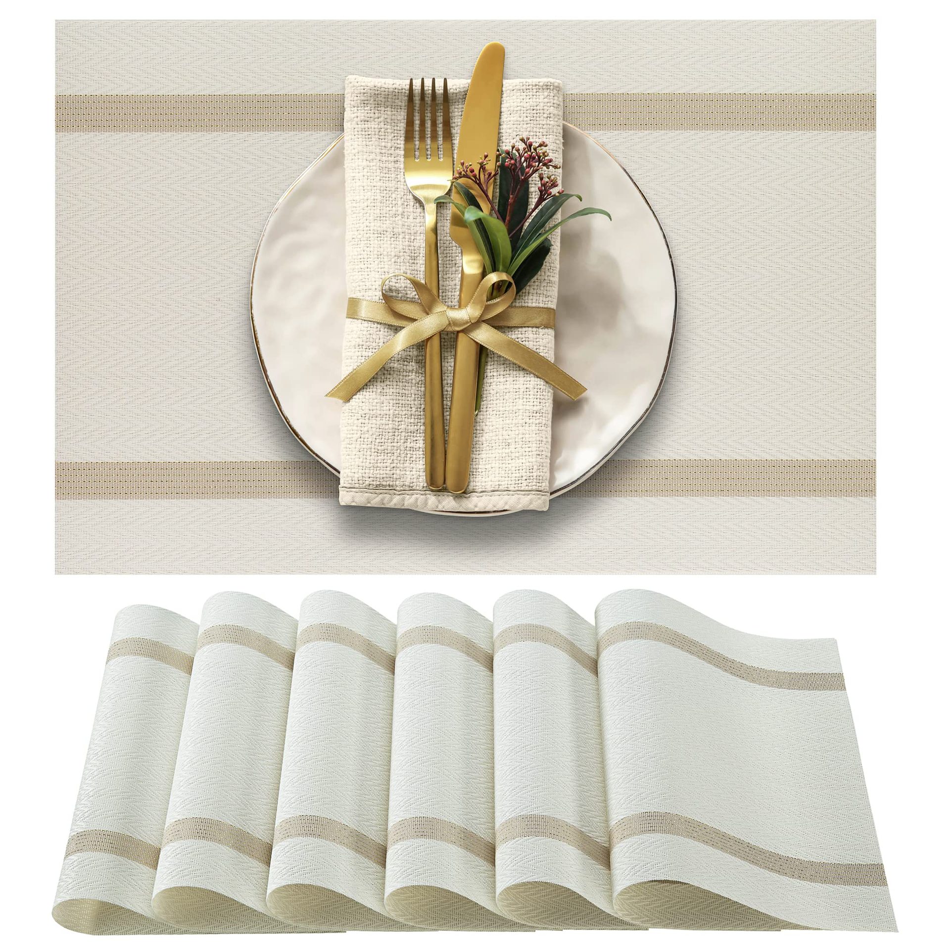 Borde de oro rayado PVC Western placemat luz creativa estera de mesa de lujo simple todo partido estera de mesa hogar caja de regalo mantel