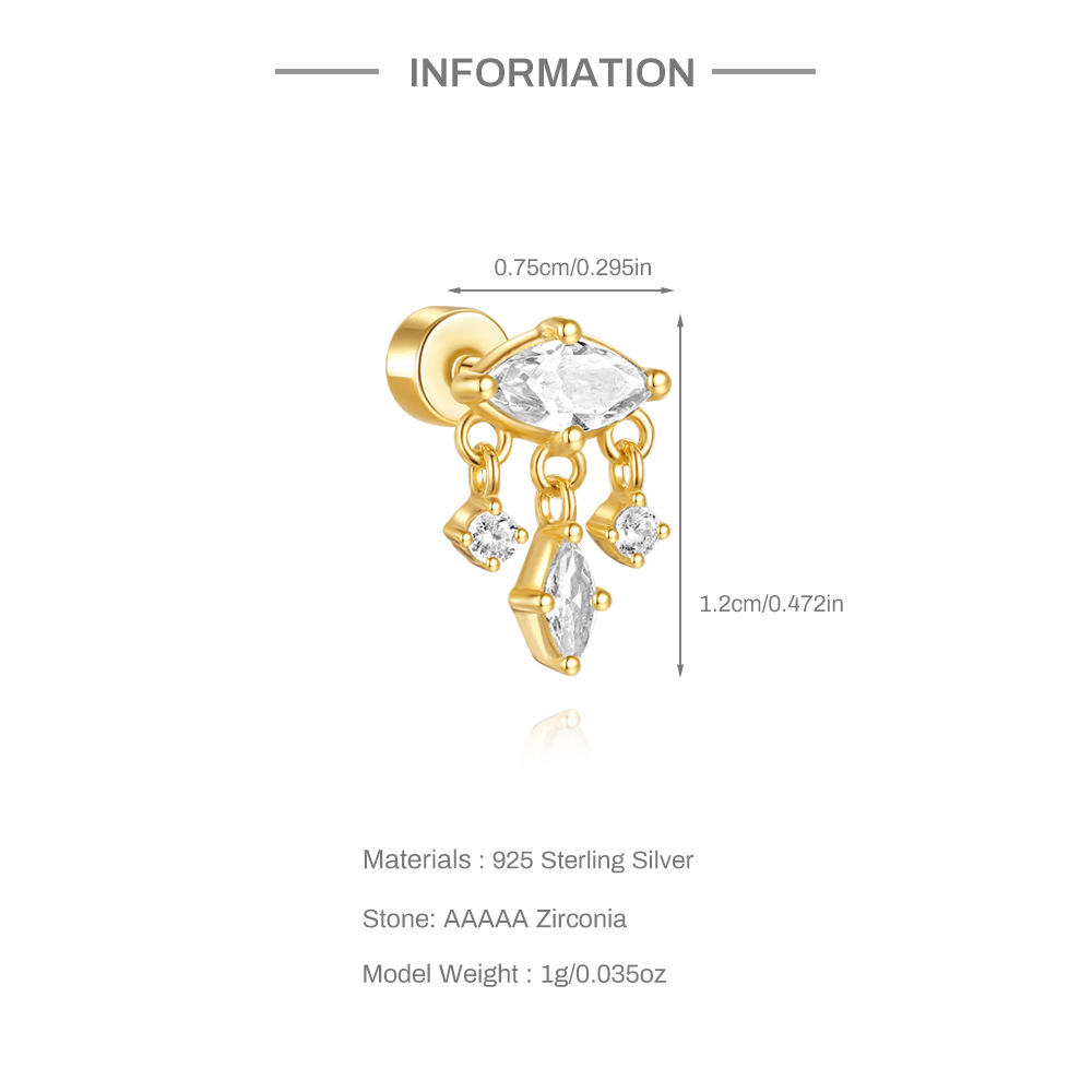 3g Weight Zircon Inlay Material Ear Studs Classification Ear Cartilage Rings & Studs Piercing Type 1 Piece Quantity Daily, Festival Occasion 925 Sterling Silver Material Geometric Pattern Unisex Gender Inlay Design Shiny Style 1 Piece Ear Cartilage Rings & Studs Shiny Geometric 925 Sterling Silver Inlay Zircon Ear Cartilage Rings & Studs 10