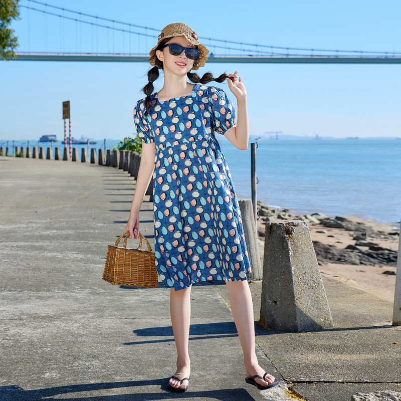 Vestido de niñas vestido de verano 2024 nuevos niños estilo occidental falda de lunares grandes niños de verano algodón estilo coreano vestido de princesa