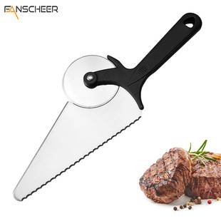 Manufacturer's Ready-Made Stainless Steel Pizza Spatula Two-In-One Triangular Pizza Spatula with Toothed 430 Baking Cake Spatula