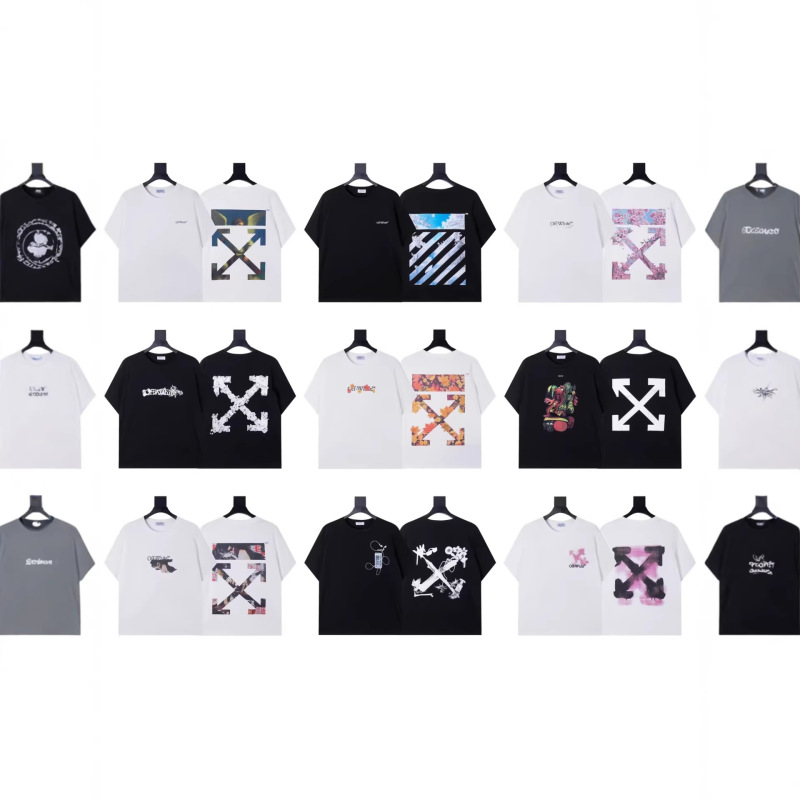 High-Weight Off White Summer New Model Arrow Zebra Stripe Letter Print Pure Cotton Short-Sleeve T-Shirt in Stock