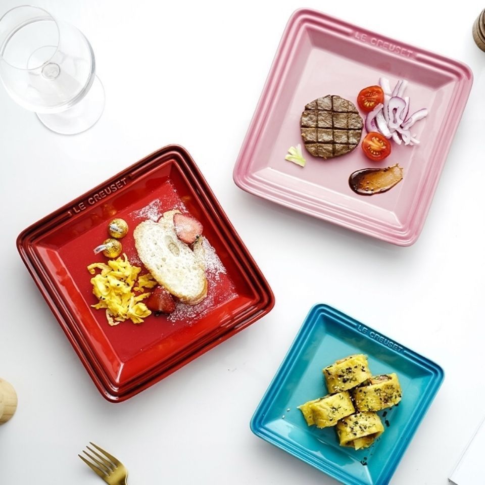 French cool color plate square plate 23cm square plate ceramic steak plate home light luxury style Korean plate snack plate