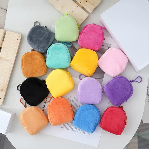 Candy color plush small schoolbag solid color backpack simple cute solid color coin bag backpack ID card bag wholesale