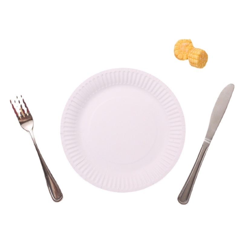 Plato de papel desechable en stock fiesta transfronteriza blanca fiesta de cumpleaños de bebé de bricolaje decoración plato de papel lote de fabricante