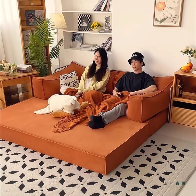Fabric Sofa Living Room Mid-Century Style Folding Dual-Purpose Sofa Bed Compressed Household Small Apartment Module Pudding Sofa