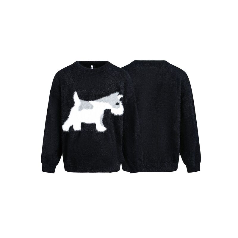 Staffpick Japanese Style Trend Fun Schnauzer Puppy Jacquard Sweater Men's and Women's Round Neck Pullover Knitted Top M23 Staffpick Japanese Style Trend Fun Schnauzer Puppy Jacquard Sweater Men's and Women's Round Neck Pullover Knitted Top M23