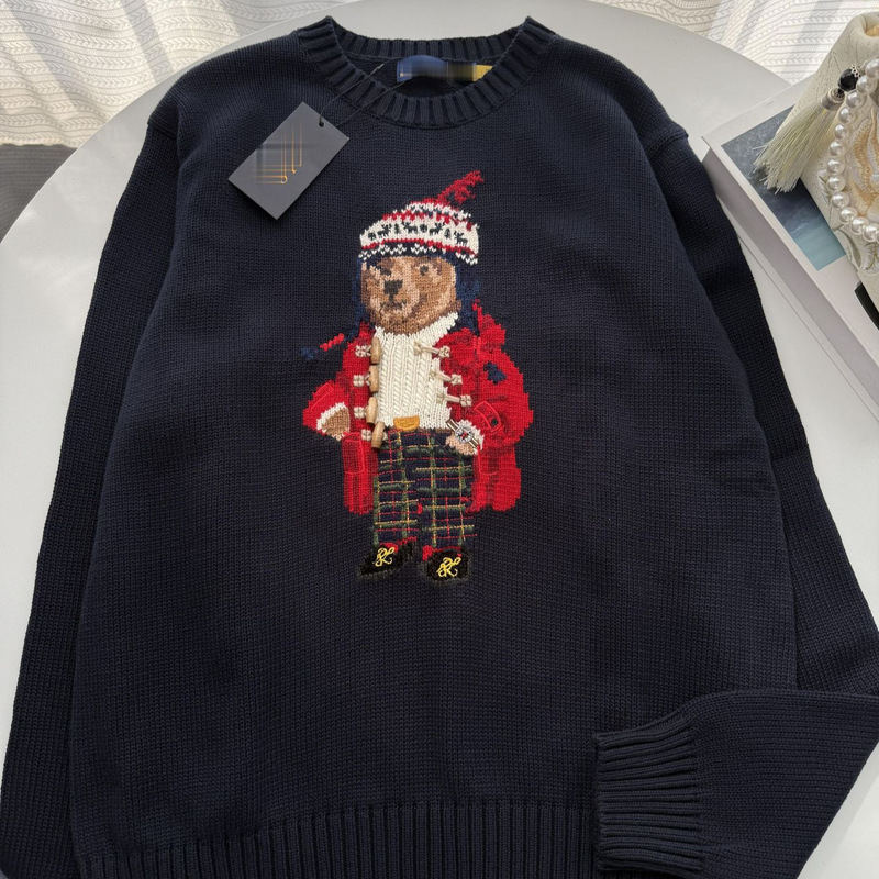 Rl/Scanable 25-Year Christmas Hat Bear Autumn and Winter Women's Pure Cotton Heavy Embroider Cartoon Round Neck Knitted Sweater Rl/Scanable 25-Year Christmas Hat Bear Autumn and Winter Women's Pure Cotton Heavy Embroider Cartoon Round Neck Knitted Sweater