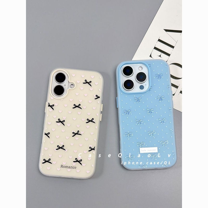 Love Heart Polka Dot Bow Suitable for Apple 16/17 Phone Case iPhone 15 Skin-Feel Matte 15 Two-In-One Air