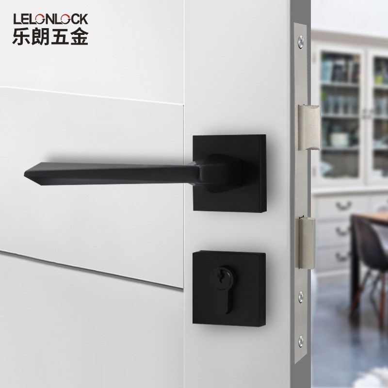 Cerradura interior negra moderna simple cerradura silenciosa casera cerradura personalizada cerradura de puerta de madera maciza cerradura universal de separación del baño