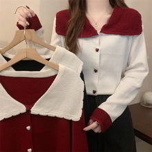 娃娃领针织开衫女2025秋冬新款韩版甜美学院风毛衣外套薄款透气短
