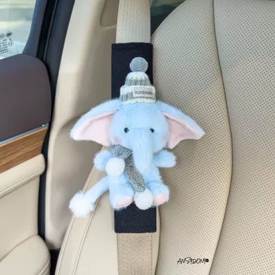 Cute Little Elephant Car Seat Sürətlər qutusu və əl tormozu başlıqları - black-linen-shoulder-cover-q-cute-blue-elephant-gray-hat-scarf-set-single