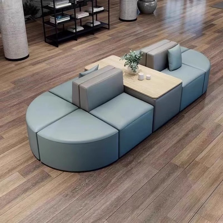 Creative sofa module combinations for the reception area in the office of a kindergarten training institution, located in a bank lobby