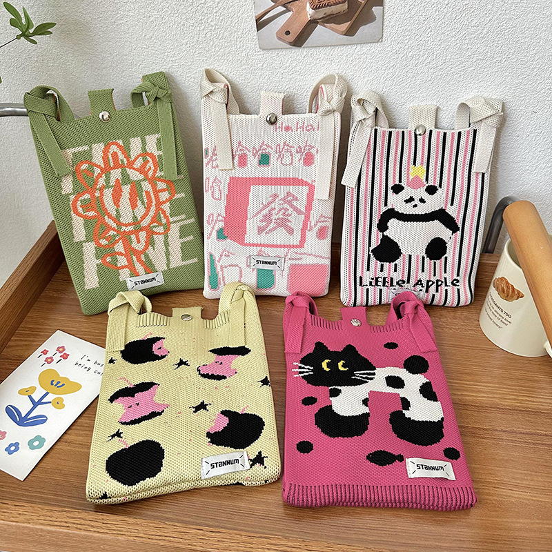 Nueva sensación de alto nivel encantadora cartoon tejido bolso de teléfono móvil de moda chica multifuncional bolso de hombro bolso portátil