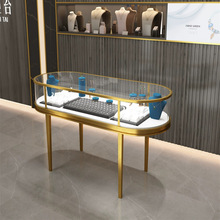 圆弧形玻璃展示柜珠宝首饰翡翠饰品展示陈列柜椭圆中岛展示台定制