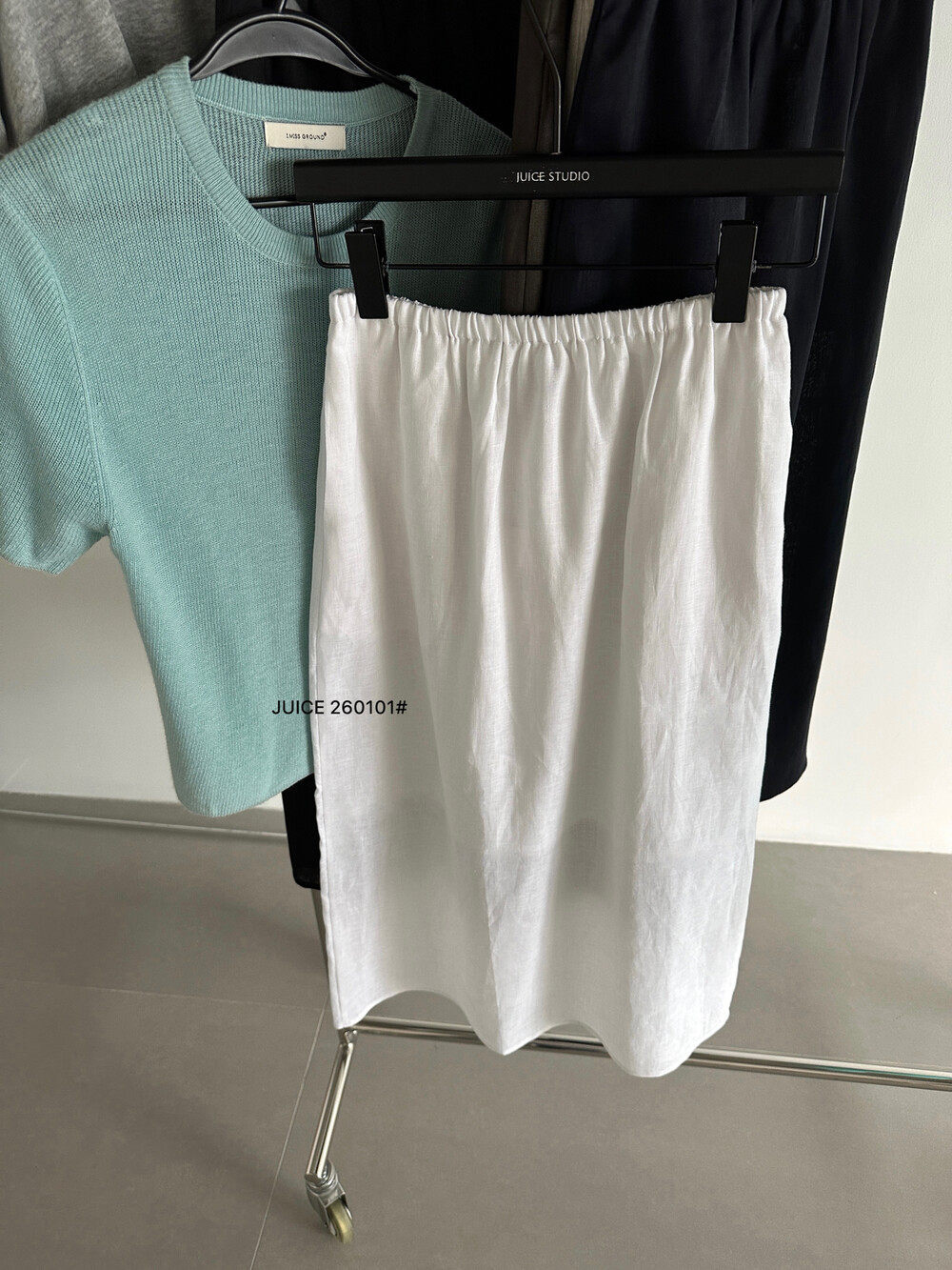 Chân váy linen cạp chun chữ A dáng dài nữ phong cách tối giản — màu đen, Xanh đen, Xanh nước biển, Màu cà phê chi tiết 20