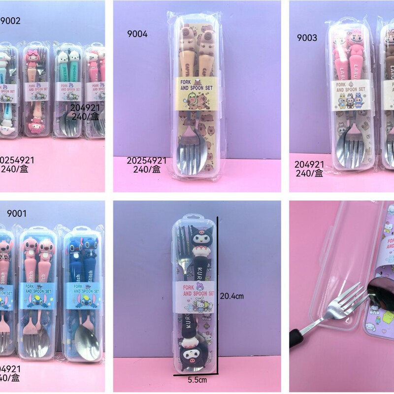 New Cartoon-Style Stainless Steel Cutlery, Cute Cartoon Stitch Portable Fork and Spoon Set for Travel New Cartoon-Style Stainless Steel Cutlery, Cute Cartoon Stitch Portable Fork and Spoon Set for Travel