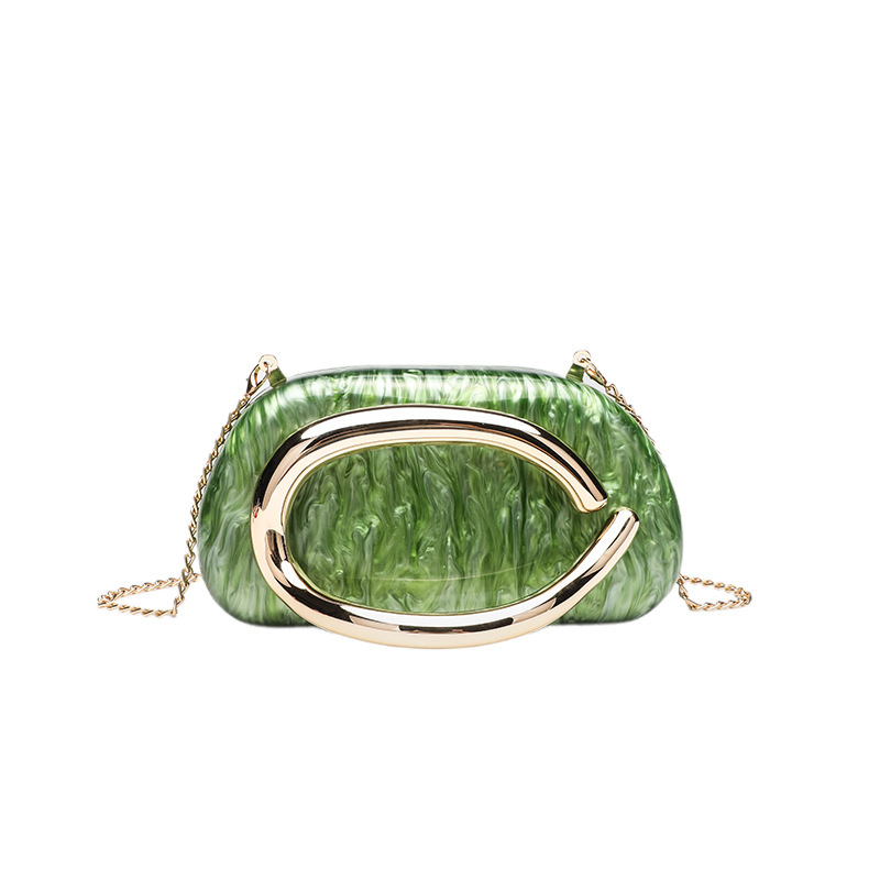 Pochette classique ronde style sac de soirée en acrylique rétro avec anse en métal, tendance européenne et américaine transfrontalière. Sac bandoulière bandoulière._voghion.com