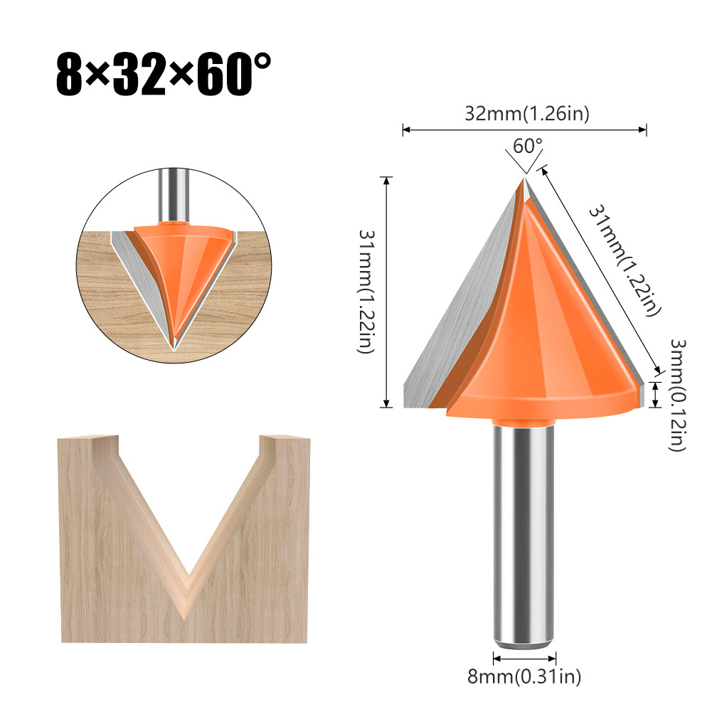8mm mango 60 grados 90120 grados 150 grados 3D cuchillo en forma de V cuchillo 3D cuchillo de talla de la computadora cuchillo de carpintería cuchillo en forma de V cortador de fresado