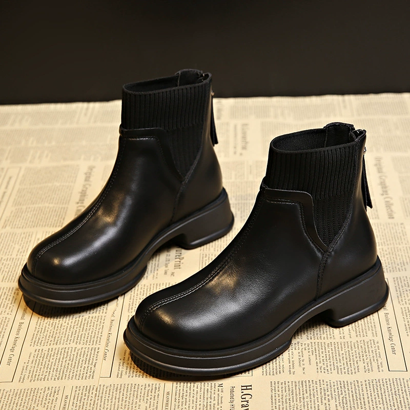 Прямые продажи с фабрики, ботинки на толстой подошве, женская обувь, новинка 2025, тонкие ботинки Trbottomyy, весенне-осенне-зимние короткие сапоги, женские одинарные сапоги