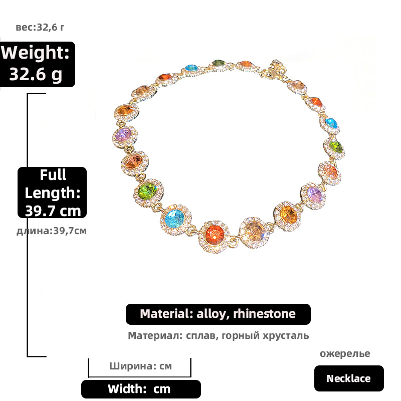 wholesale jewelry colorful round inlaid rhinestone clavicle chain retro style necklace Nihaojewelry