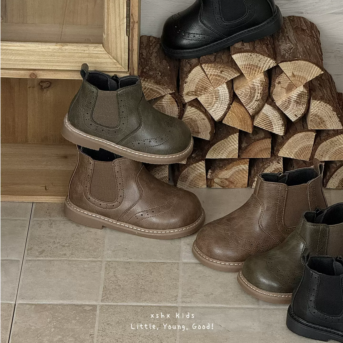 XSHX『伦敦布洛克』儿童马丁皮靴男女童侧拉链切尔西靴【温州鞋】