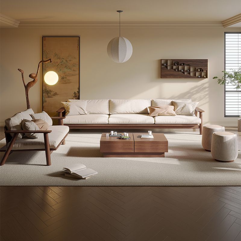Modern Minimalist Song Dynasty Aesthetic Solid Wood Straight Fabric Sofa New Chinese Zen Style Home Living Room Sofa Light Luxury