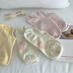 奶油點子紗元寶船襪腳底印膠淺口襪子日系夏季薄款防滑不掉跟短襪