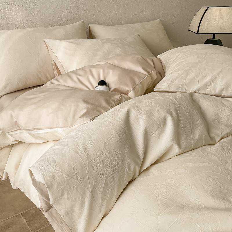 Luz de lujo doble capa de algodón jacquard de tres capas de colchón de alta calidad de cuatro piezas de sábanas de cama de algodón de tres piezas de ropa de cama