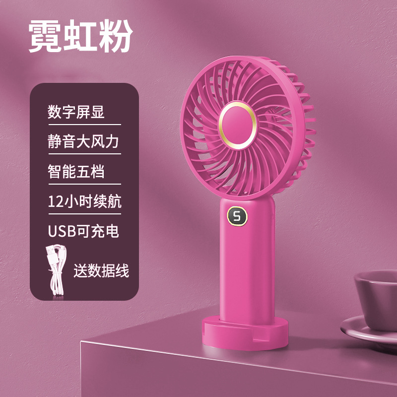 Ventilador de mano modelo de carga de ventilador pequeño usb con pantalla digital Mini ventilador de mano certificado KC/PSE 5 archivos al por mayor