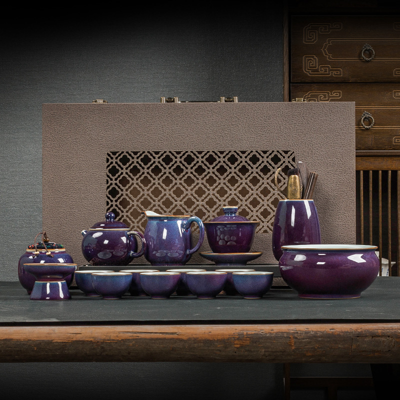 德化钧瓷窑变功夫茶具套装一整套钧窑大套组高档礼品陶瓷茶具批发