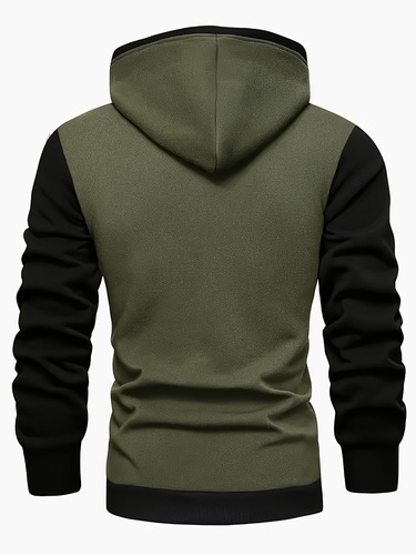 2025 Spring and Autumn European and American Men's Color Block Hooded Sweatshirt with Faux Fur Liner, Fashionable and Casual Sports Top