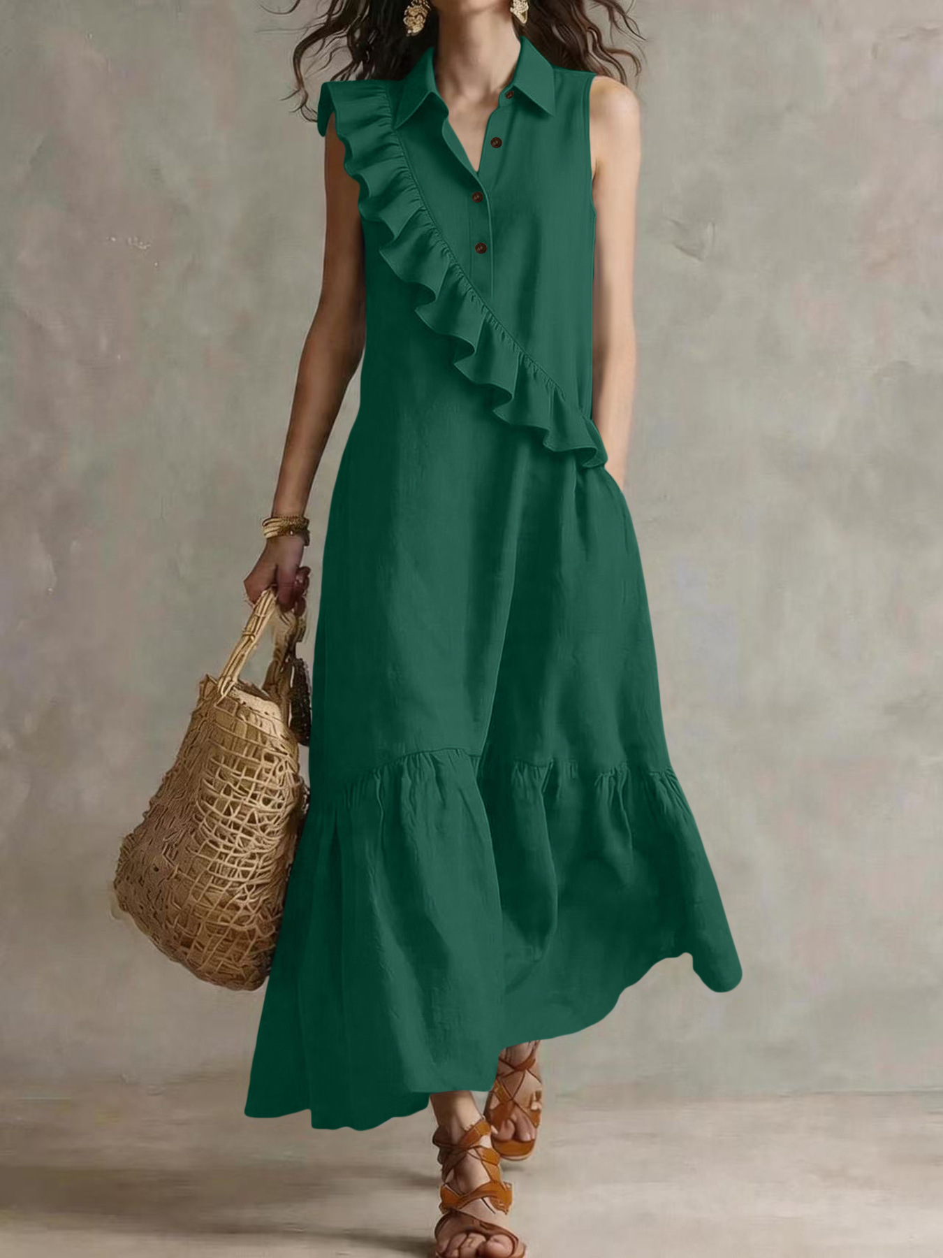 Transfronterizo temu Amazon estación independiente retro sin mangas diseño de cuello de traje de viaje temperamento vestido