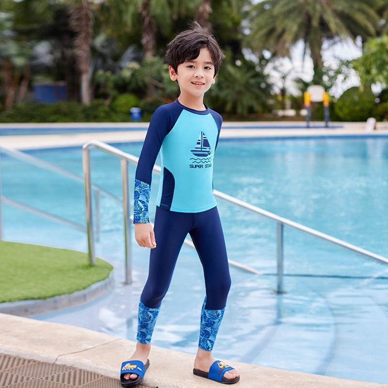 子供の水着の男の子の夏の長袖のワンピースの半袖の水着のズボンの小さい中の大きい子供の赤ちゃんの専門の速乾の水着|undefined