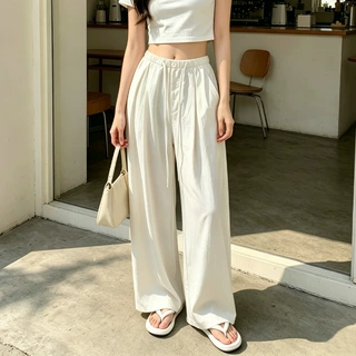冰丝肌理感休闲裤女春夏新款高腰宽松垂感慵懒风山本裤松紧阔腿裤
