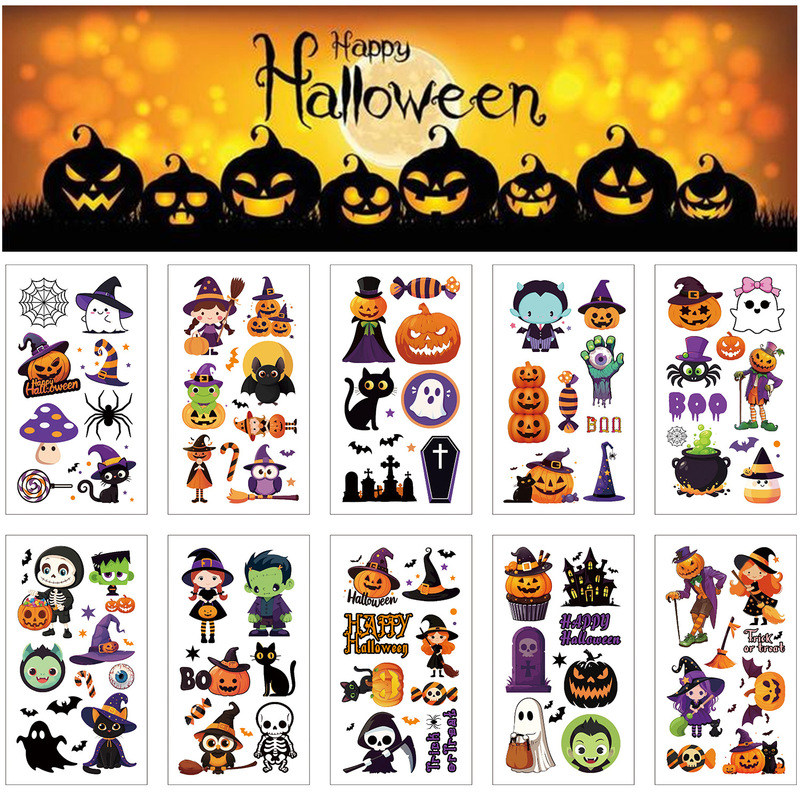 10 Halloween Tattoo Stickers, Festive Atmosphere, High-End Ins Arm Face Stickers, Waterproof Temporary Tattoo Stickers