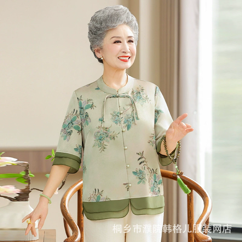 Летние рубашки для мам среднего и пожилого возраста, стильные летние рубашки средней длины для бабушек, костюмы Тан, женская одежда для 70-летних.