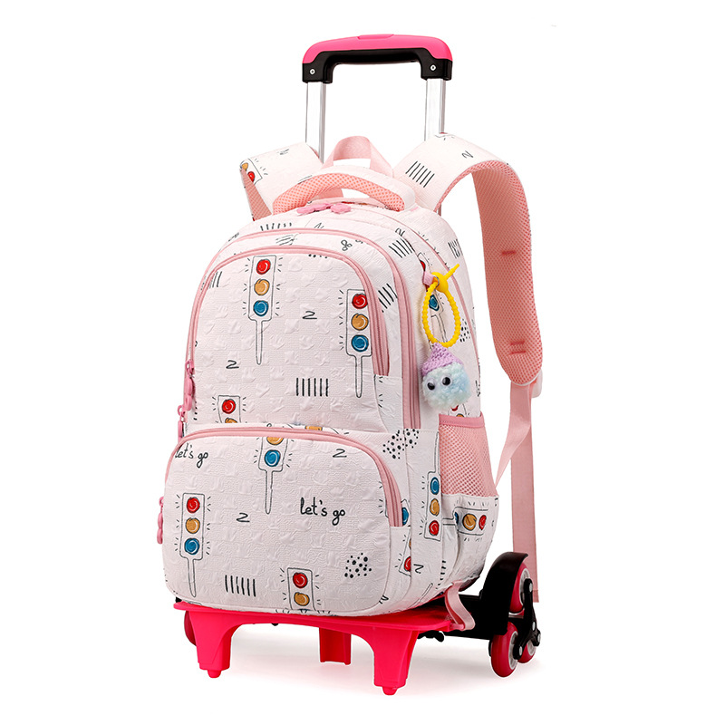 Mochila escolar con ruedas de gran capacidad con dibujos animados de pez natural para niñas de primer grado de primaria, niños de dos y tres años