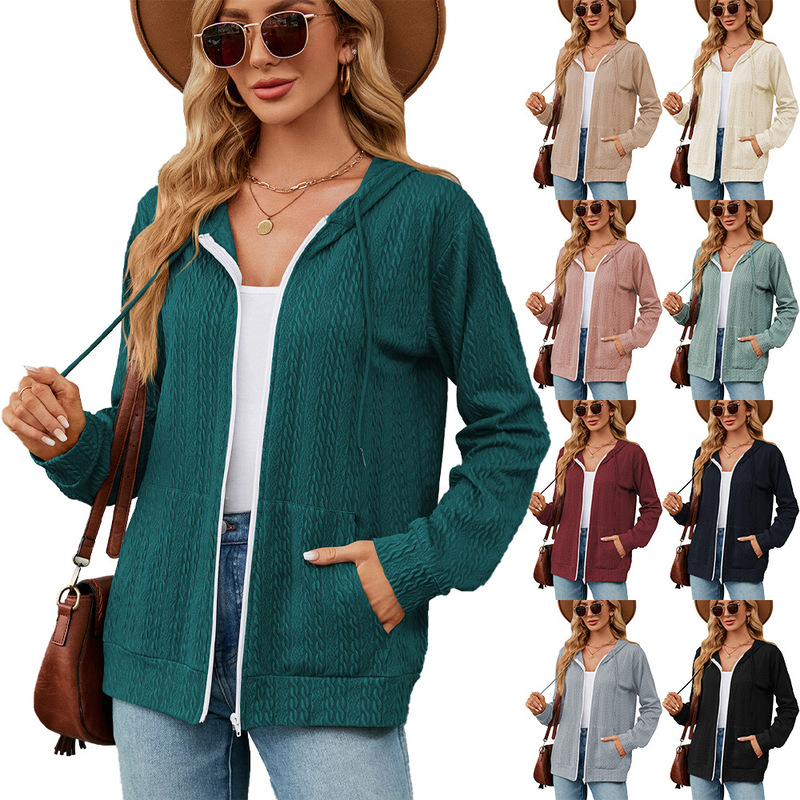 Amazon 2023 Europe and the United States cross-border foreign trade autumn and winter New loose long sleeve hooded zipper cardigan pocket sweater women Amazon 2023 Europe and the United States cross-border foreign trade autumn and winter New loose long sleeve hooded zipper cardigan pocket sweater women