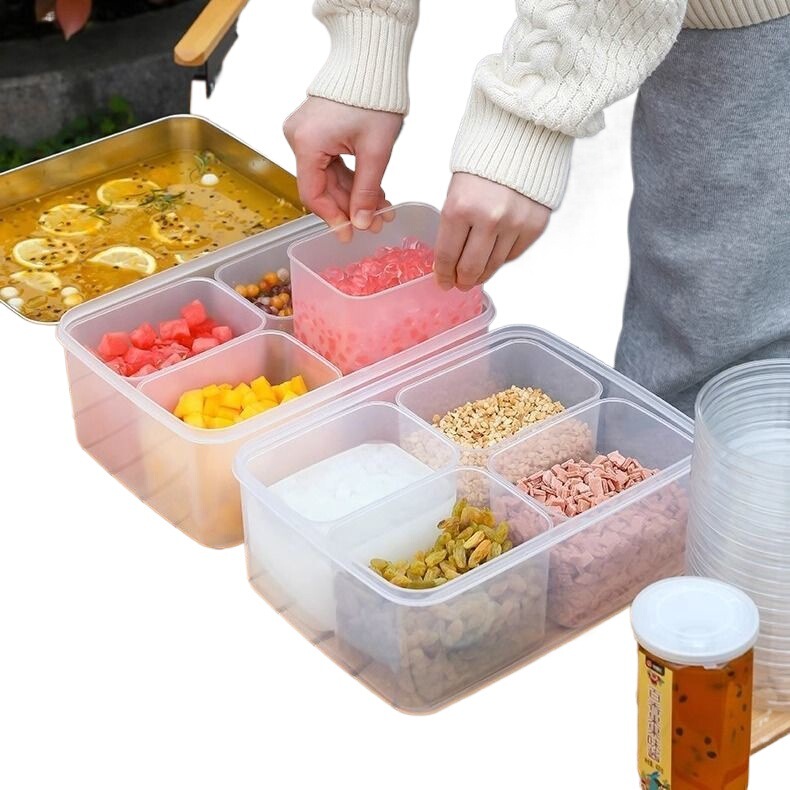 冷凍氷粉材料ボックス、氷粉屋台ツール、小物組み合わせのフルセット、密封されたコンパートメント、食品グレードの調味料ボックス|undefined