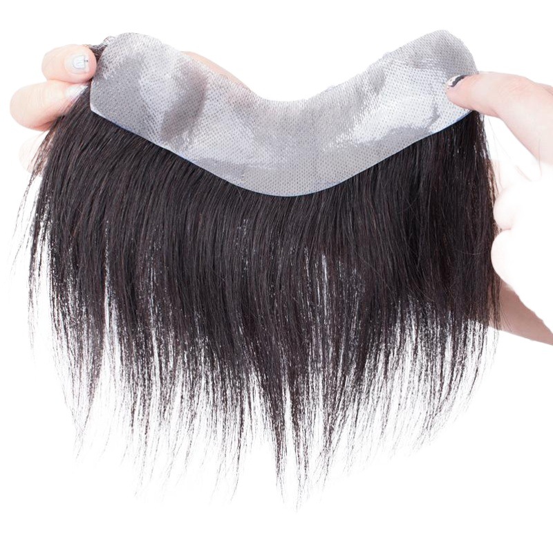 Reemplazo del cabello rayita pieza de reemplazo del cabello tejida a mano Peluca de los hombres patillas calvas Peluca de cabello real pieza de cabello de los hombres pieza de reemplazo del cabello de la frente