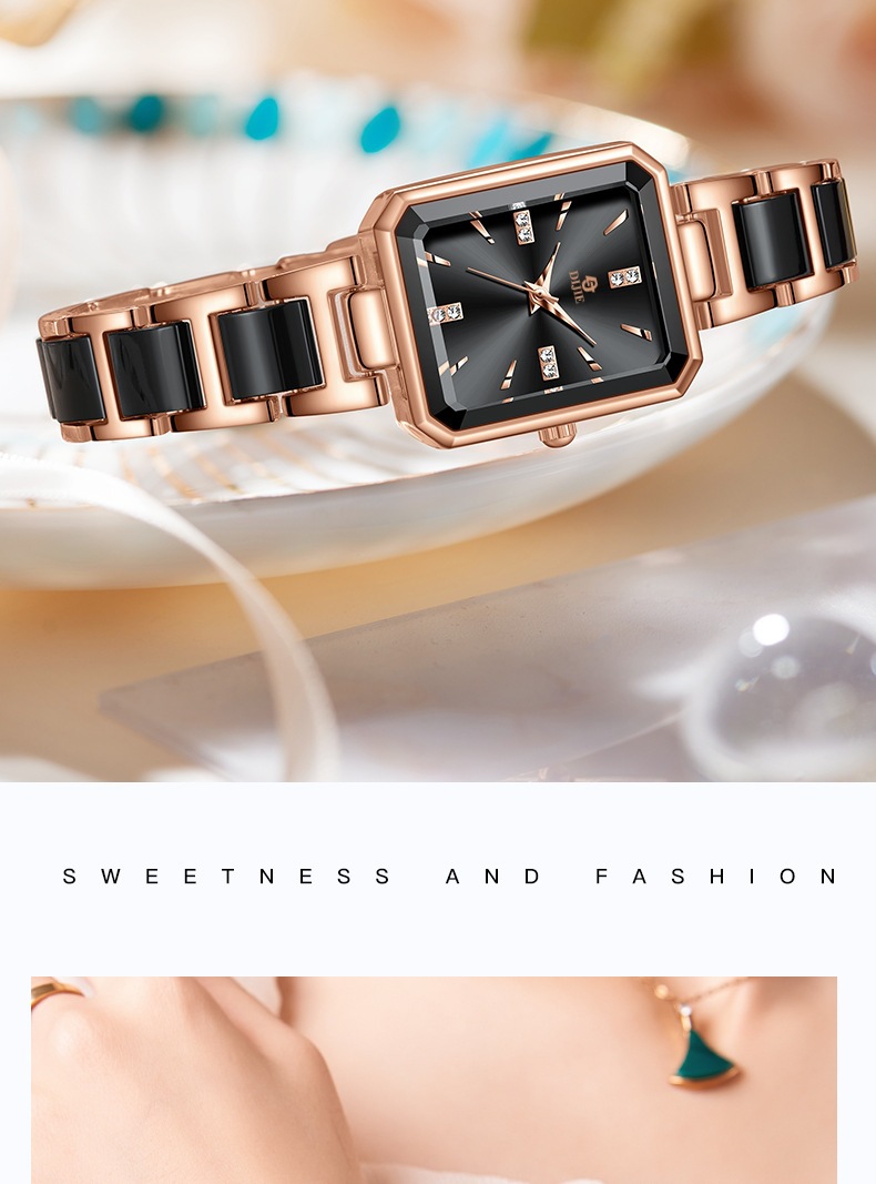 Damenuhr, Luxus, Diamant, quadratisches Zifferblatt, elegant, Quarz